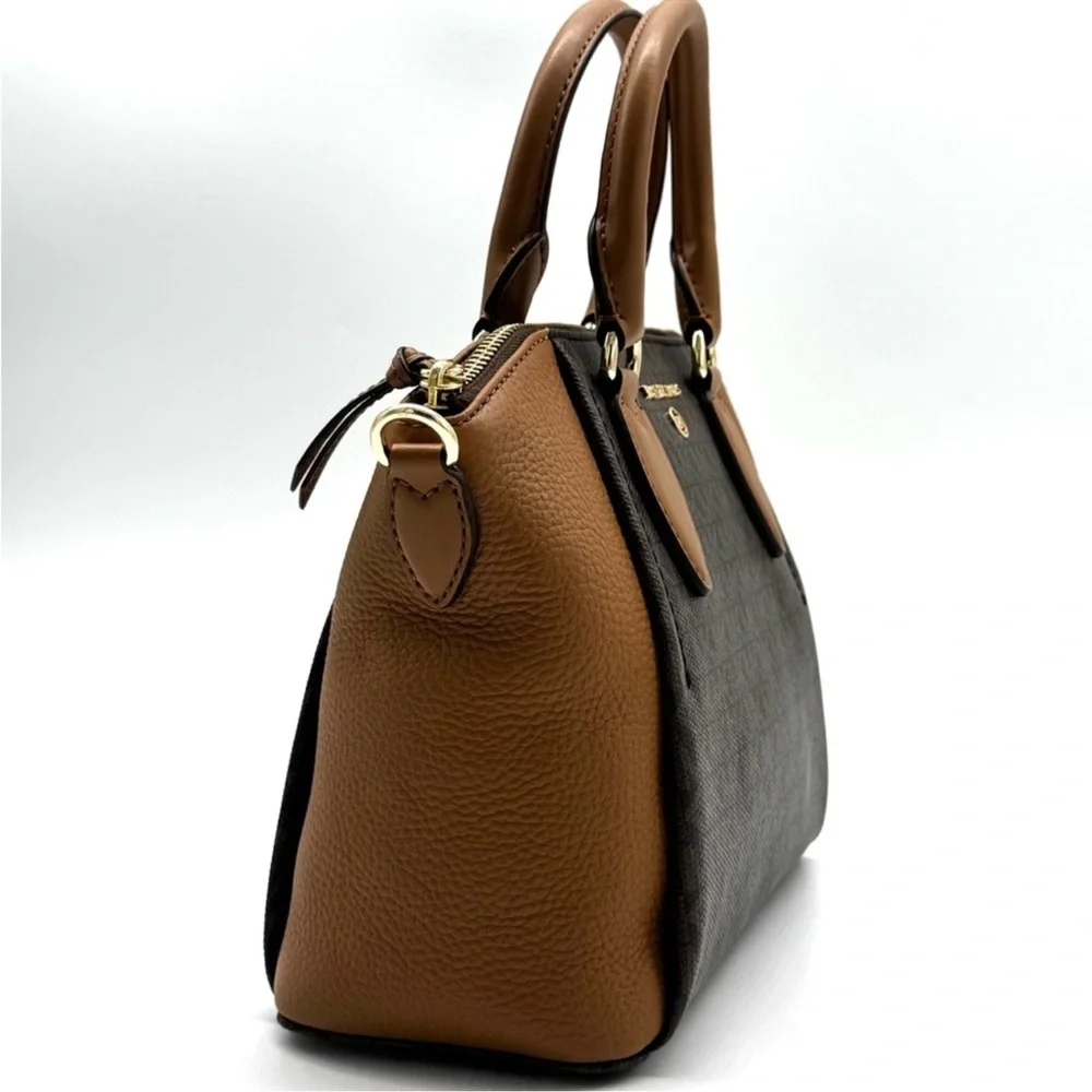 Michael Kors Sienna Medium Logo and Leather Messenger Bag Brown/Acorn